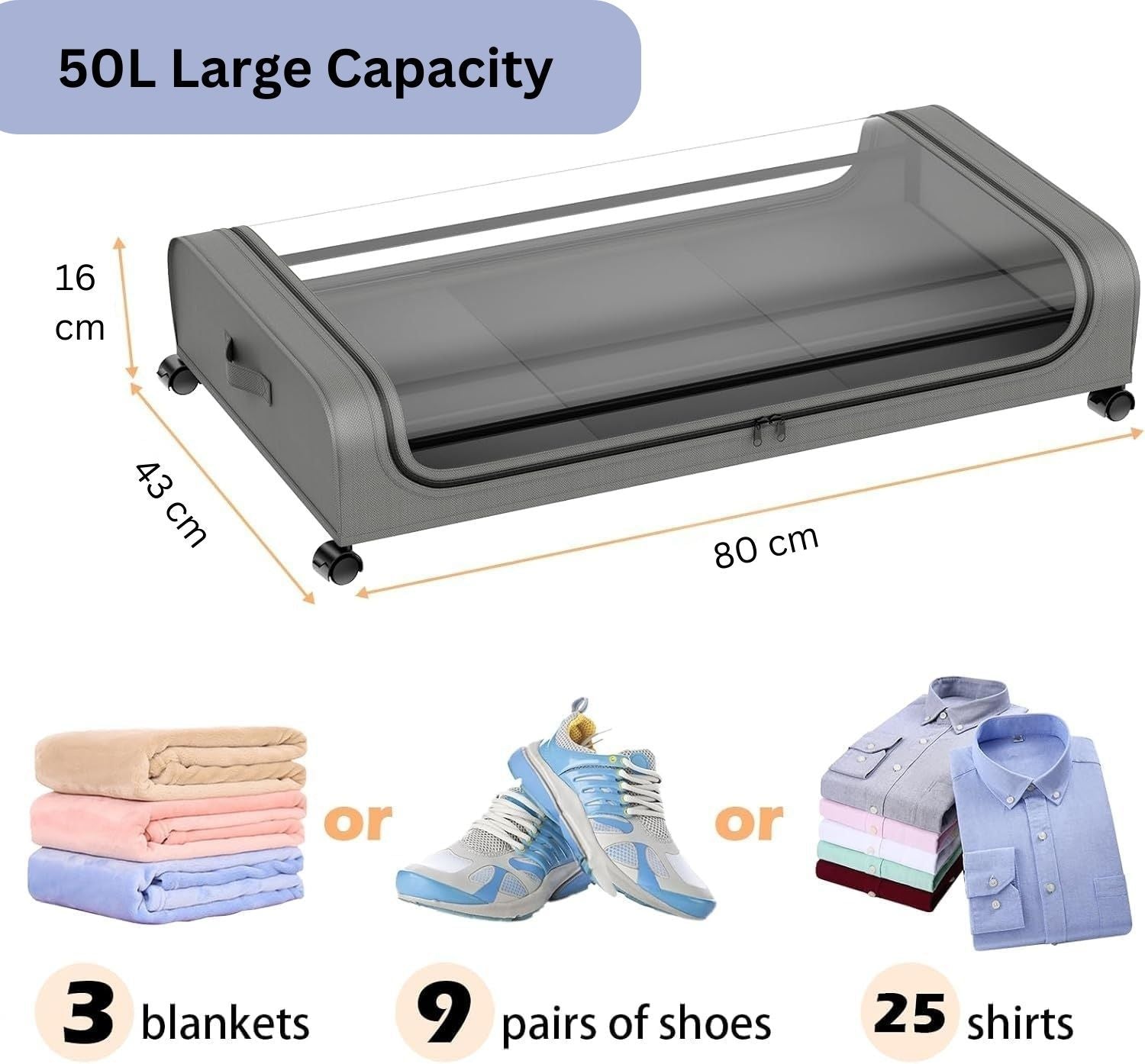 Xxl Under Bed Rolling With 50L Large Capacity And Wheels
