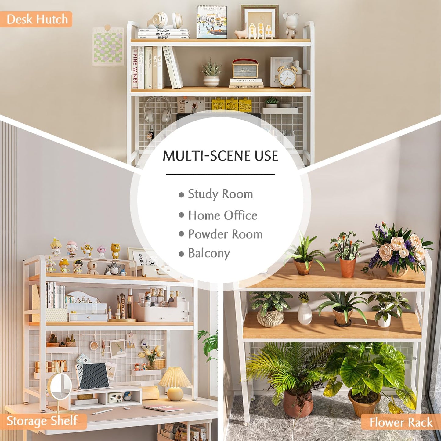 CARLA 2 Tier Metal Desktop Hutch Bookshelf with Grid