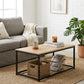 CARLA HOME Modern Rustic Coffee Table - Wood Top Metal Frame - Brown - Steel - Modern Coffee Table