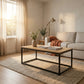 CARLA HOME Modern Rustic Coffee Table - Wood Top Metal Frame - Brown - Steel - Modern Coffee Table