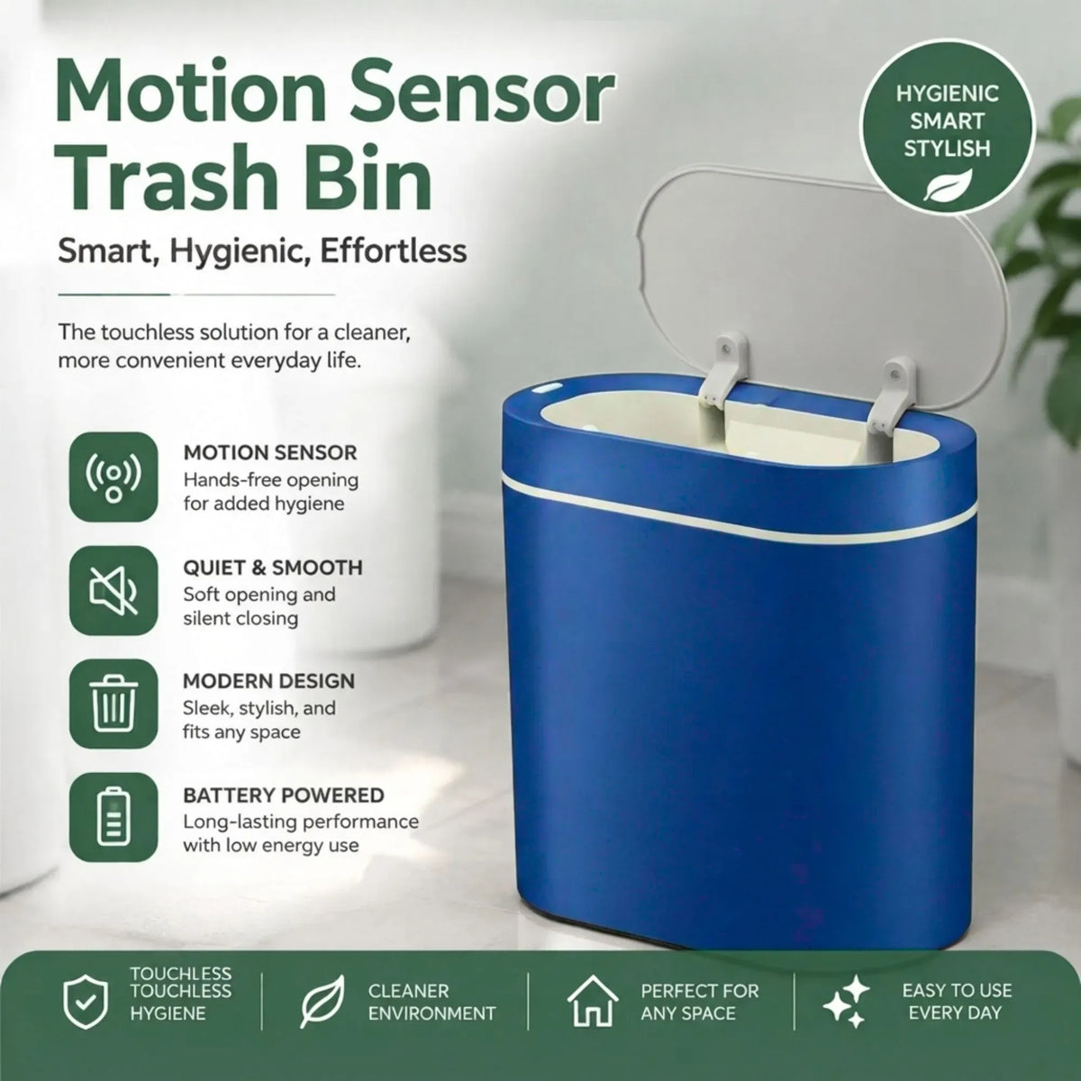 CARLA HOME 7L Automatic Trash Bin with Lid, Motion Sensor Garbage Can Blue