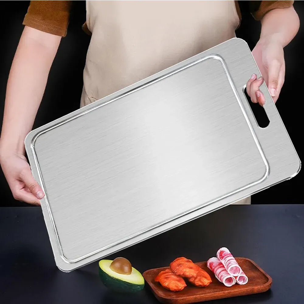 Double-Sided Titanium Cutting Board in Silver, , 1.5mm Thickness for Kitchen and Camping
