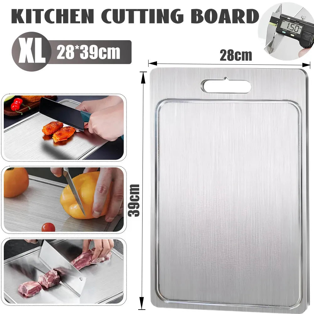 Double-Sided Titanium Cutting Board in Silver, , 1.5mm Thickness for Kitchen and Camping