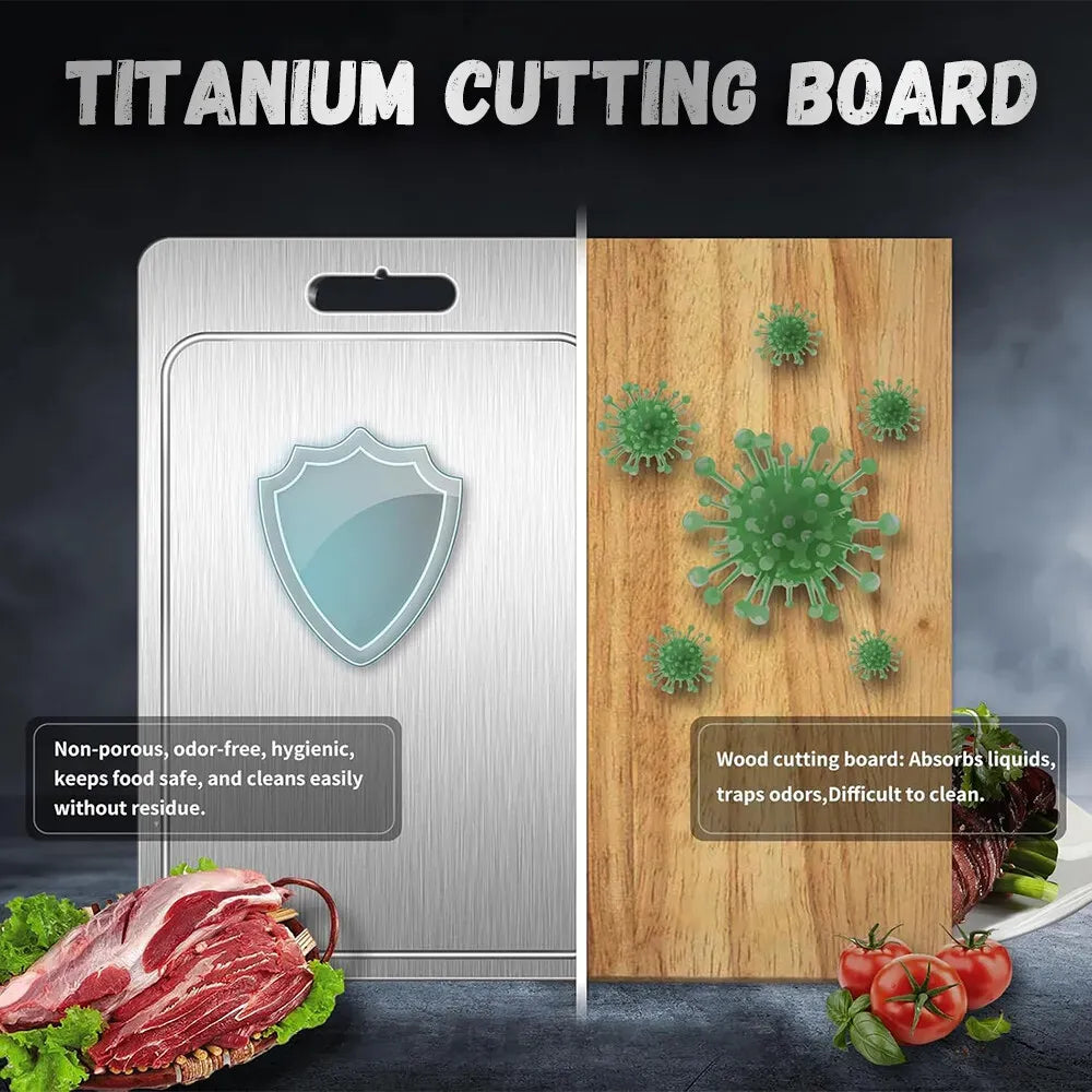 Double-Sided Titanium Cutting Board in Silver, , 1.5mm Thickness for Kitchen and Camping