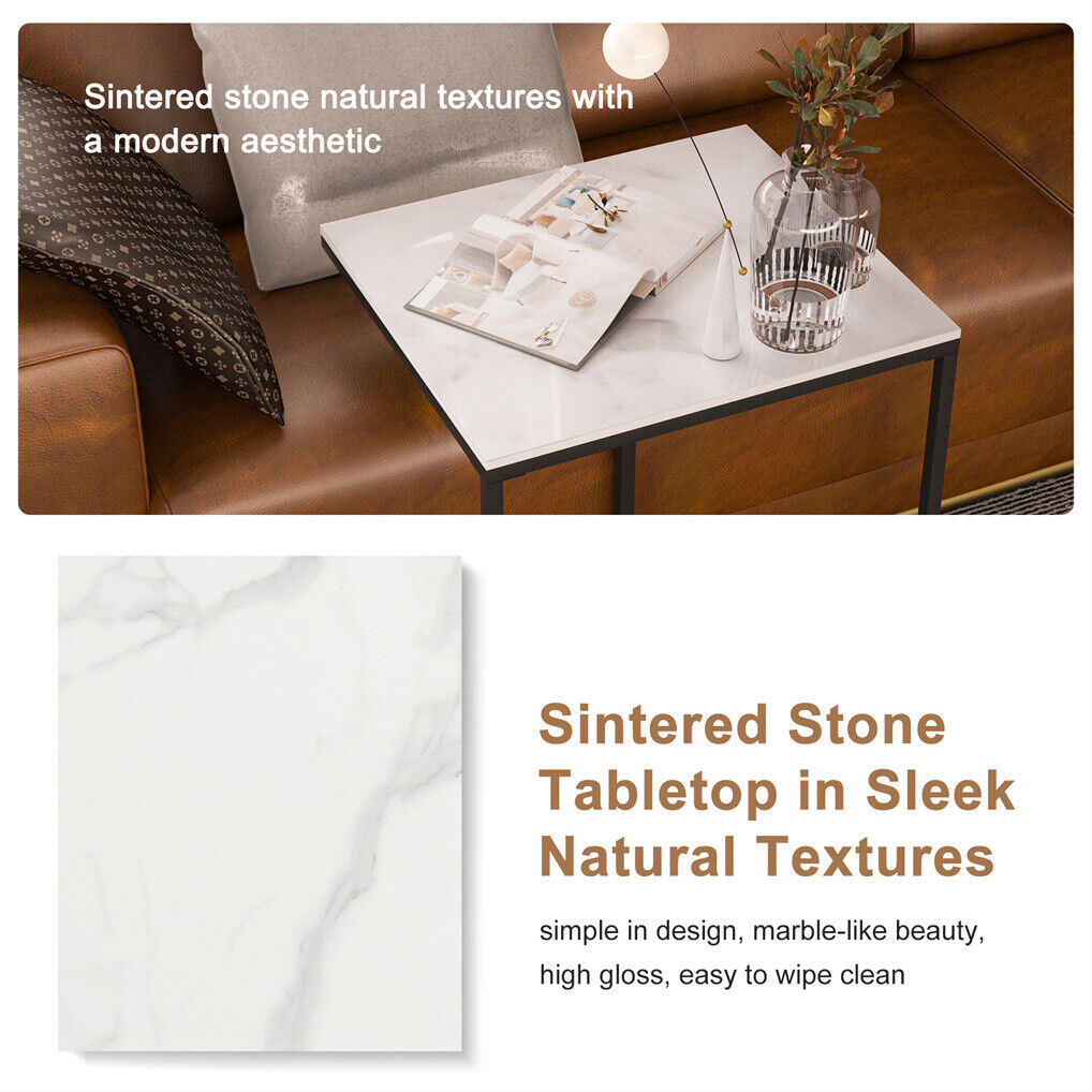 C Shape Sofa Side End Table Sintered Stone Black White