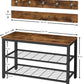Industrial Design Entryway Shoe Rack with Coat Hooks Organizer (Brown)
