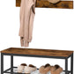 Industrial Design Entryway Shoe Rack with Coat Hooks Organizer (Brown)