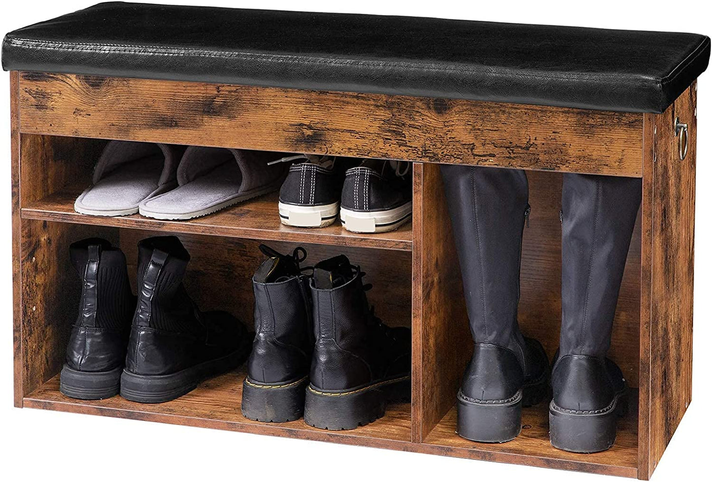 Shoe Storage Bench with Padded Cushion, Flip-Open Storage Box and Adjustable Shelf for Entryway and Living Room