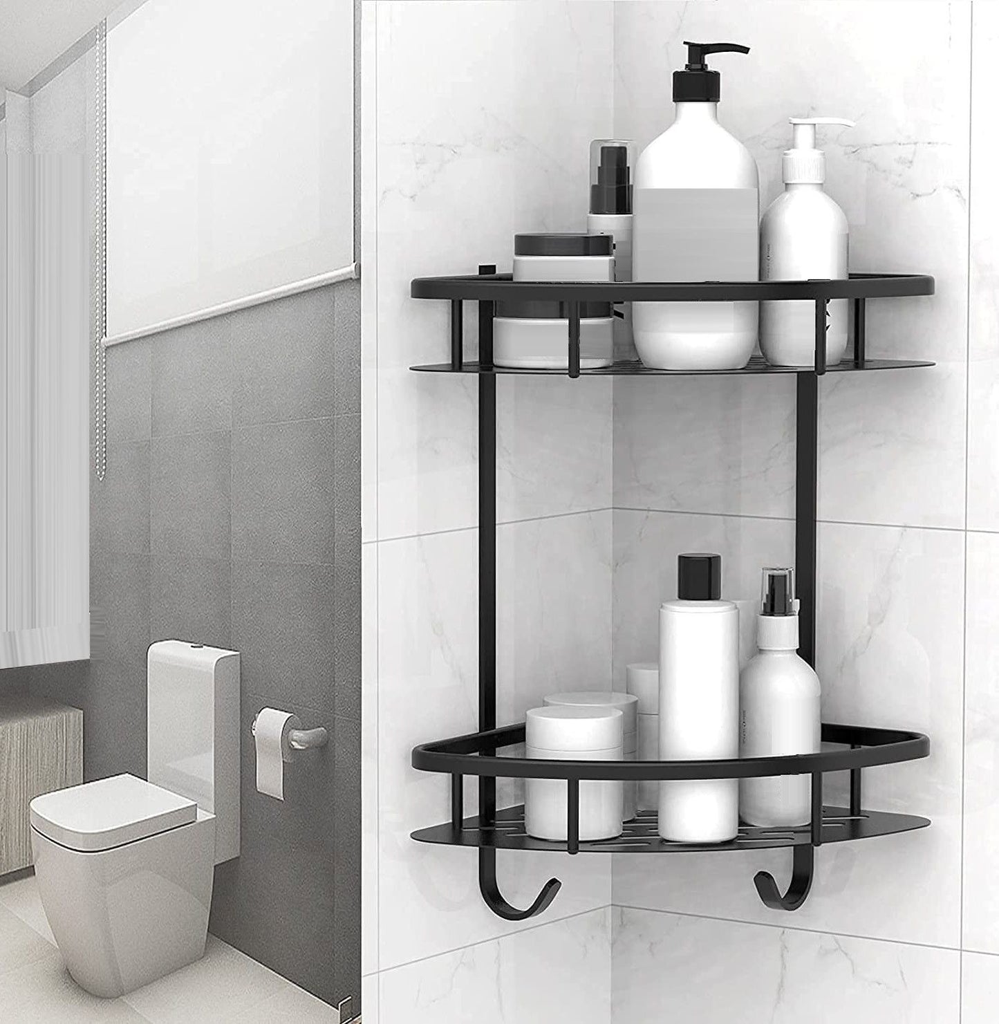 2 Pack Aluminum Adhesive Shower Caddy Corner Shelf Storage Rack for Bathroom