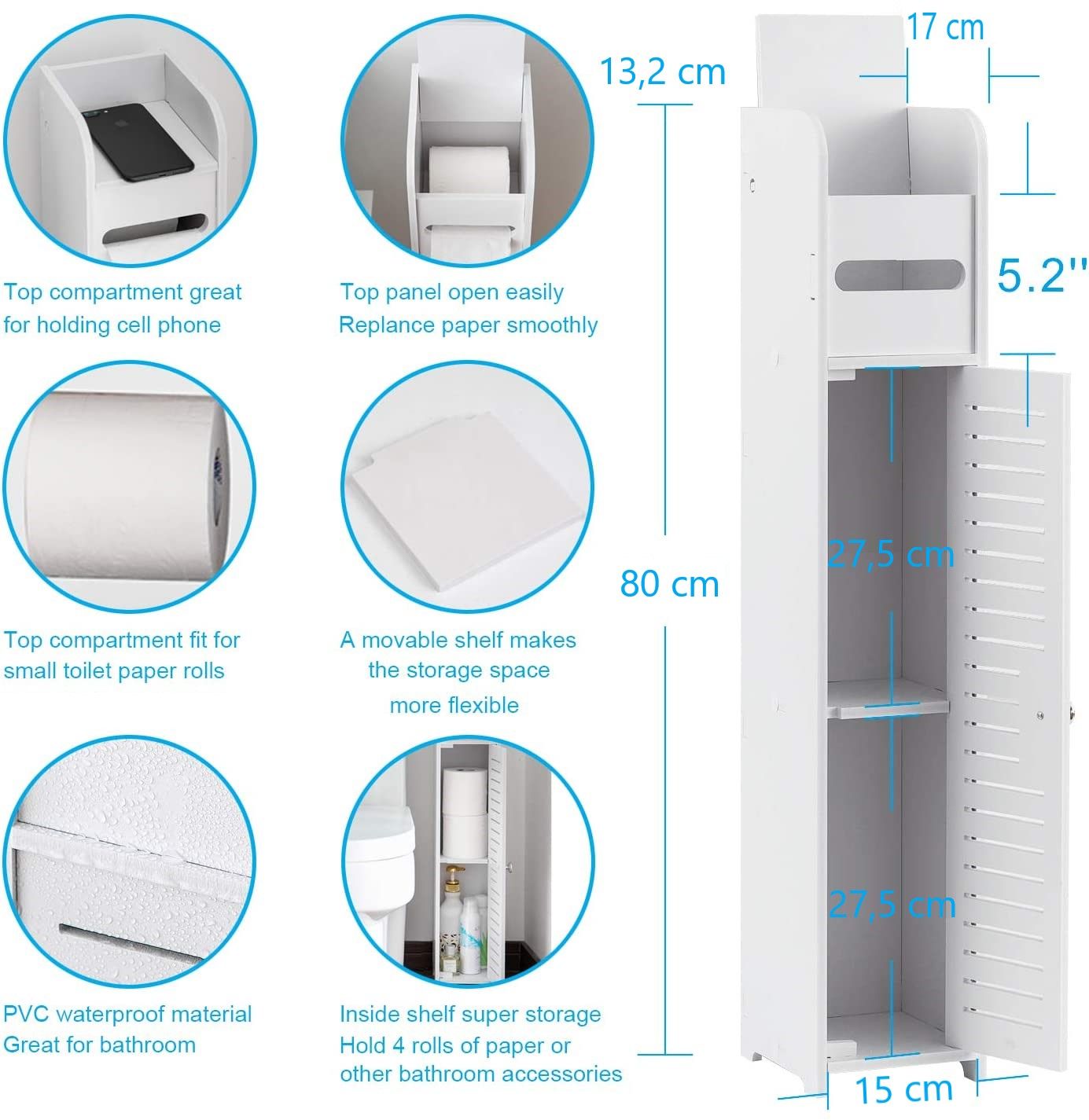 Toilet Paper Roll Holder for Bathroom - White 80cm