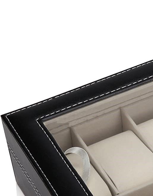 Black PU Leather Watch Organizer Display Storage Box Cases for Men & Women (12 slots)