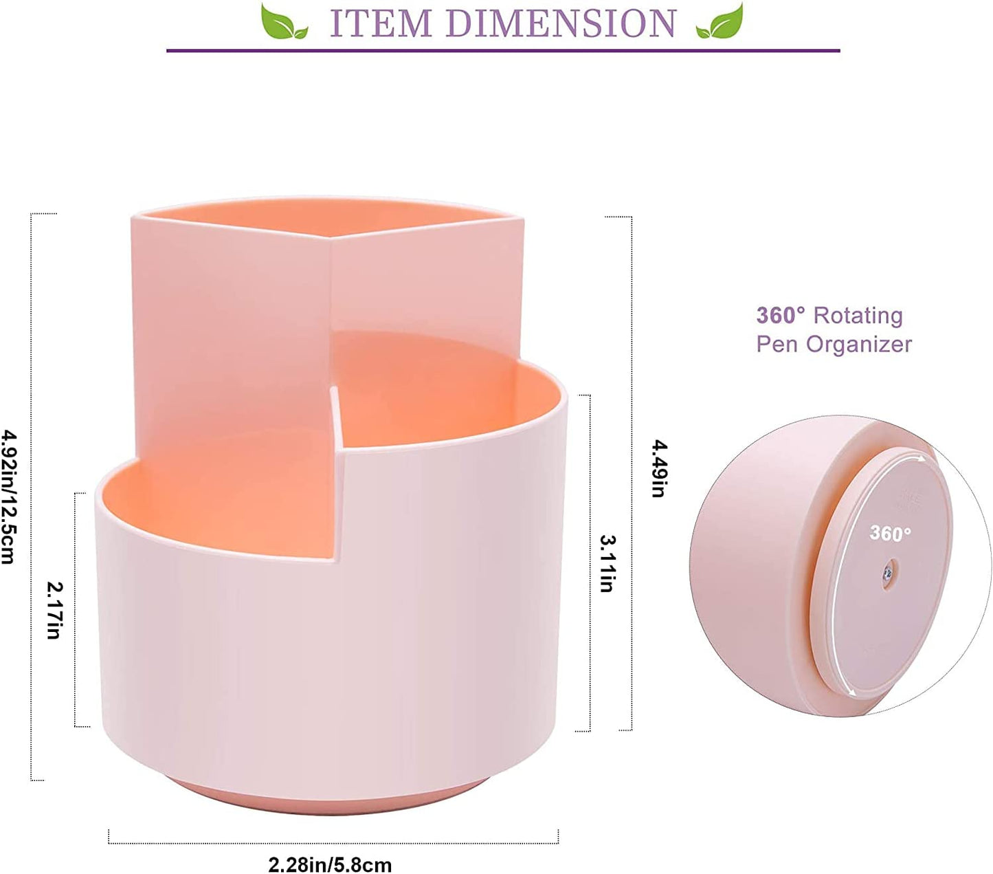 Pen Holder 360° Rotating Multi-Functional with 3 Separate Layers for Office Desk Organizer - Pink