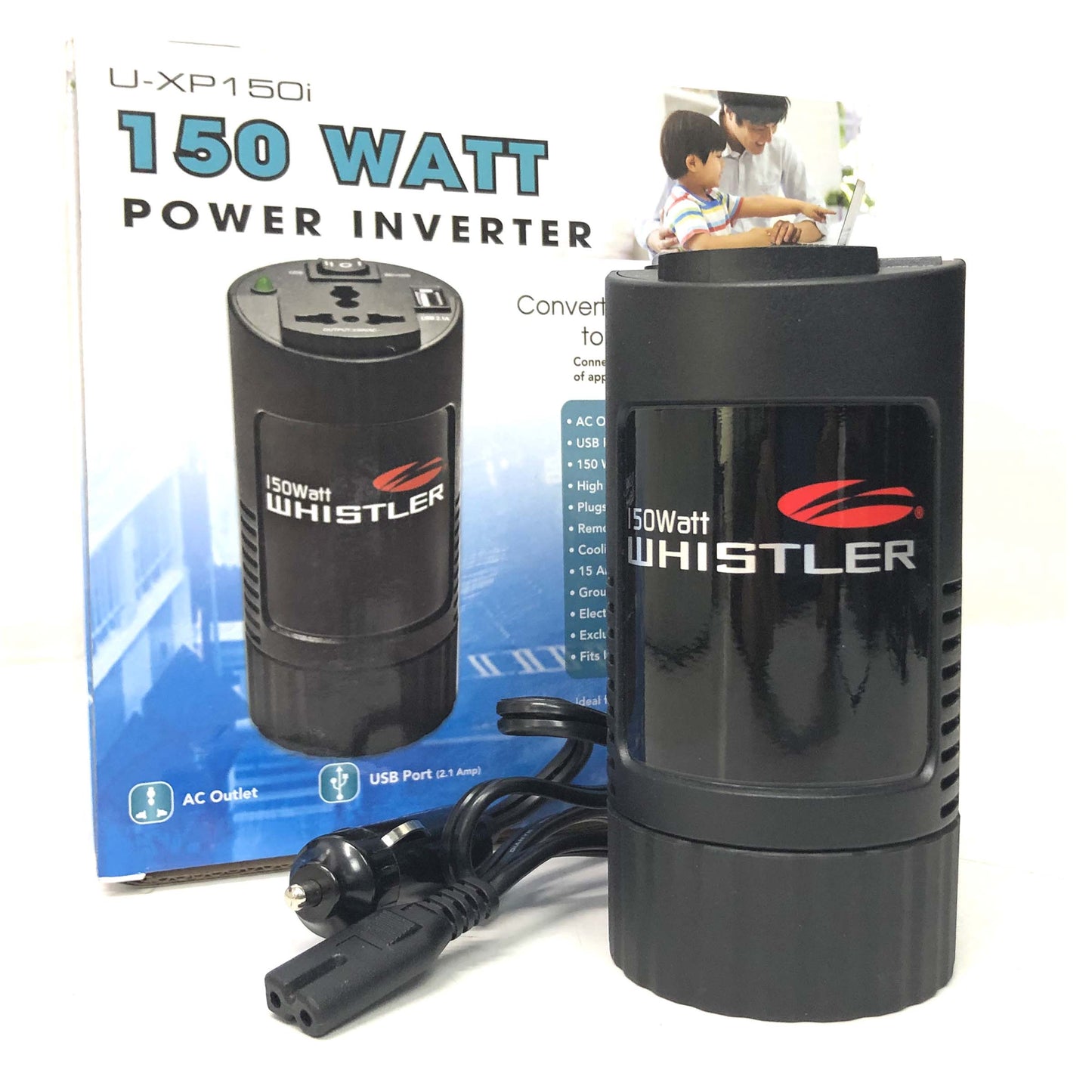Car Power Inverter Compact 150W, 12V to 240V AC/DC Sine Wave, Cup Holder Size