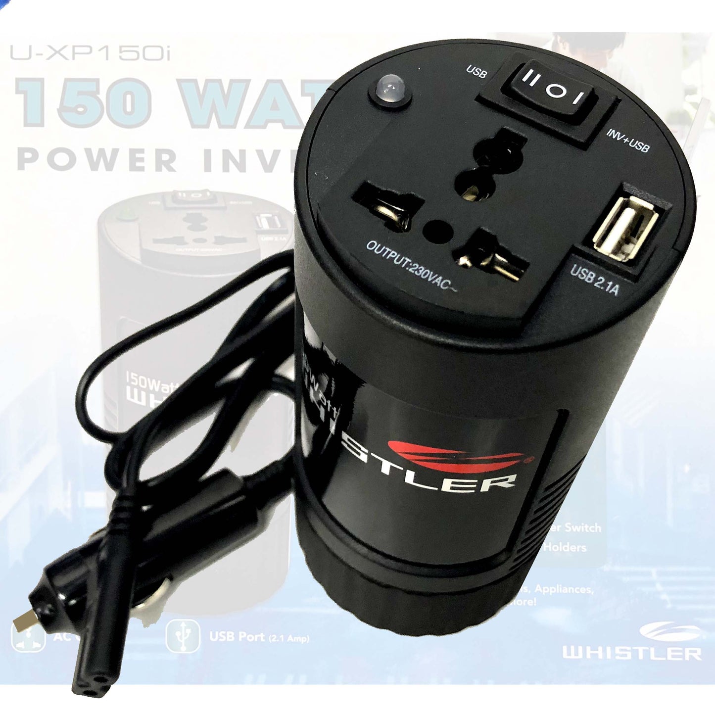 Car Power Inverter Compact 150W, 12V to 240V AC/DC Sine Wave, Cup Holder Size