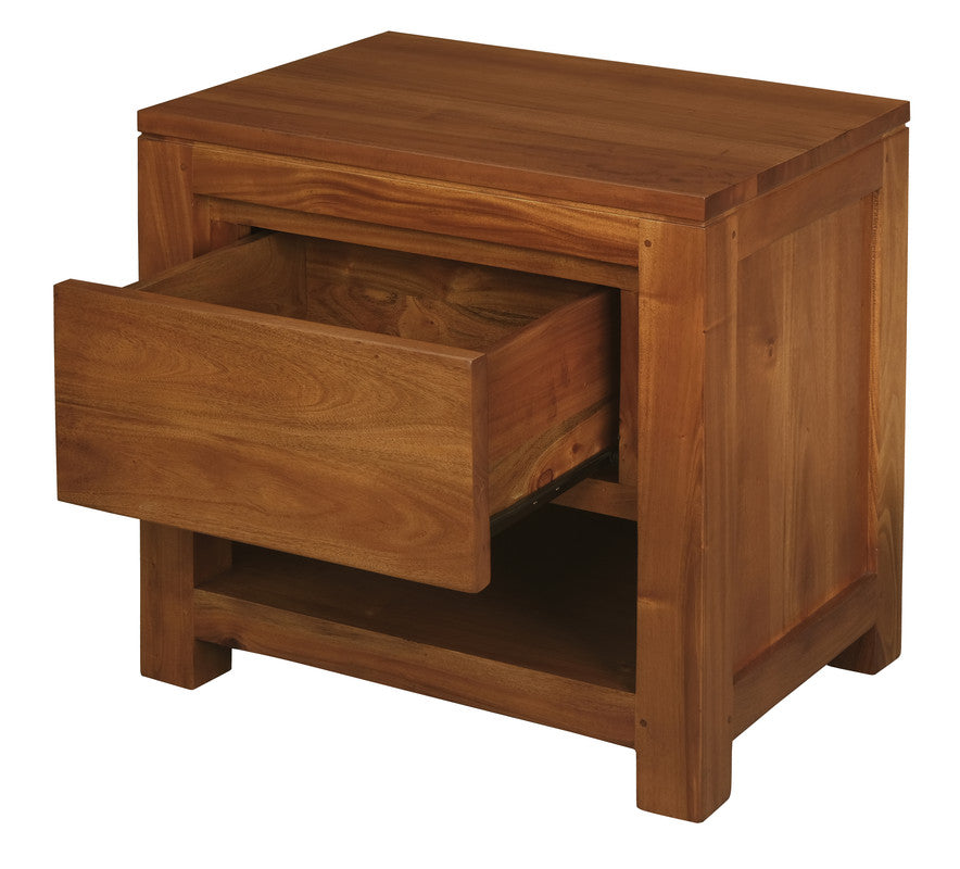 Amsterdam Solid Mahogany Bedside Table 1 Drawer - Light Pecan