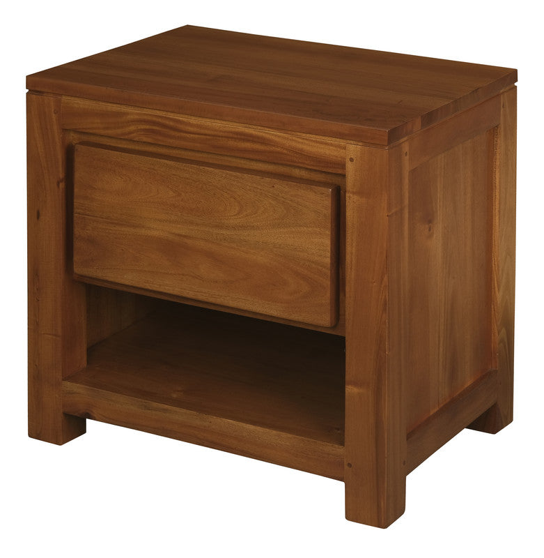 Amsterdam Solid Mahogany Bedside Table 1 Drawer - Light Pecan