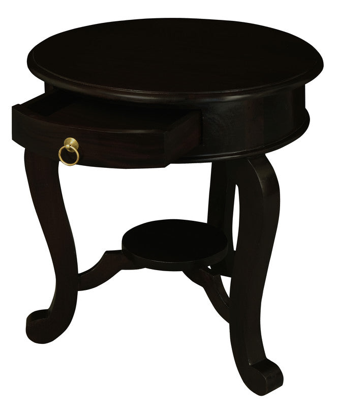 Round Cabriole Leg 1-Drawer Lamp Table - Chocolate