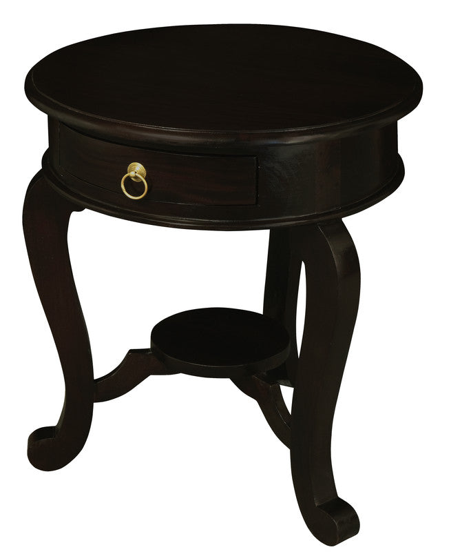 Round Cabriole Leg 1 Drawer Lamp Table (Chocolate)