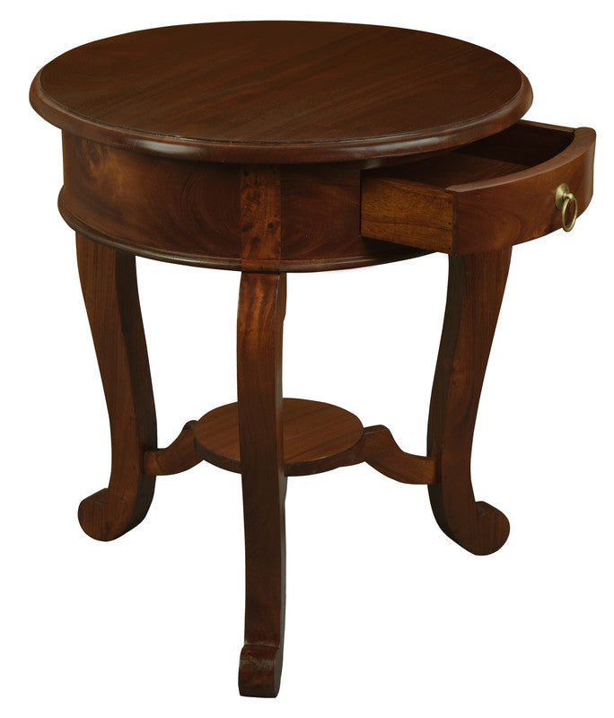 Round Cabriole Leg 1-Drawer Lamp Table - Mahogany