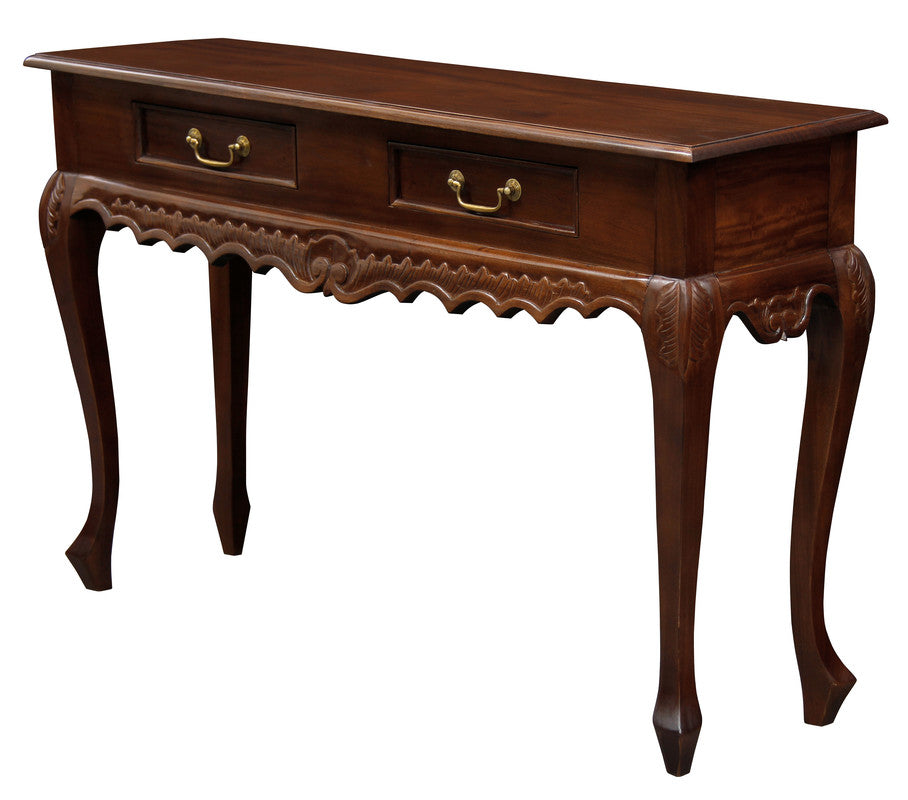 Seine 2-Drawer Carved Sofa Table - Mahogany