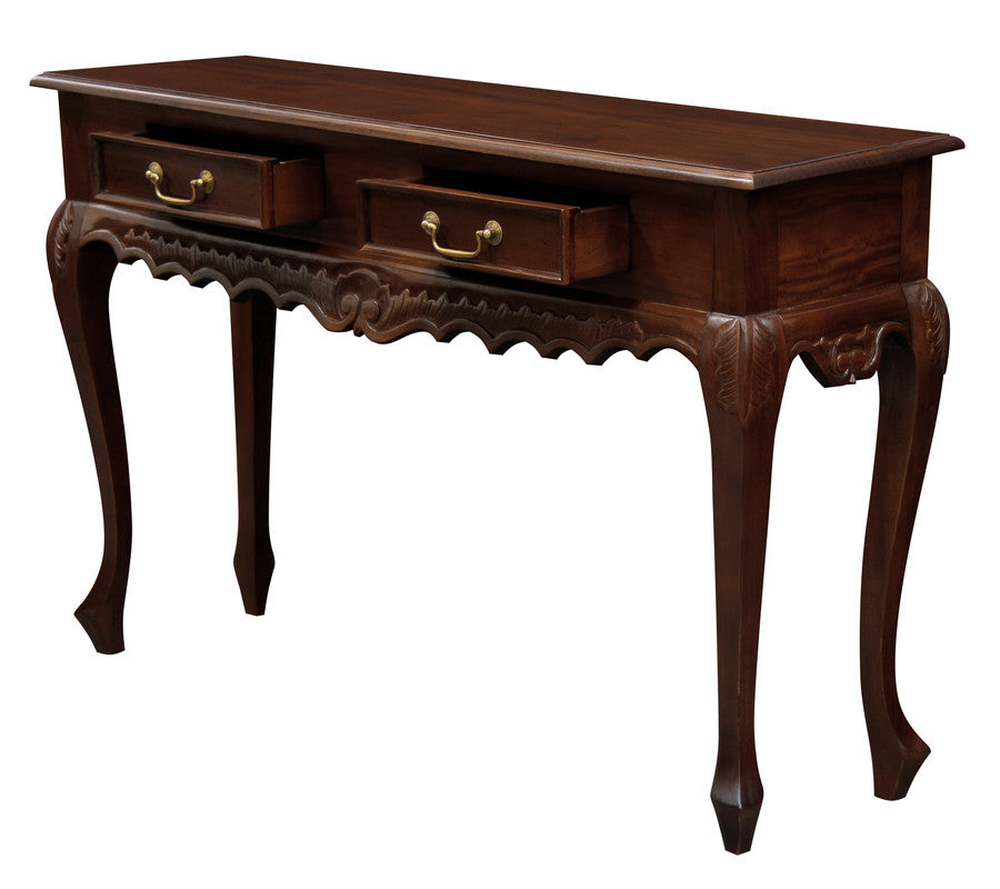 Seine 2-Drawer Carved Sofa Table - Mahogany