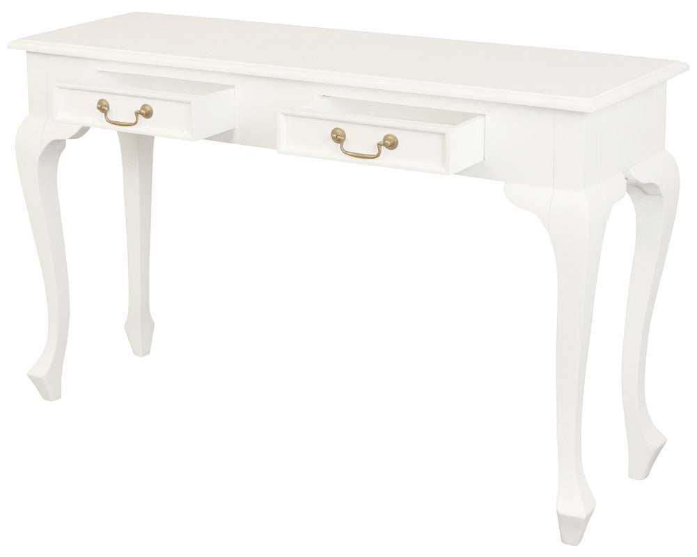 Queen Ann Sofa Table 2 Drawer - White