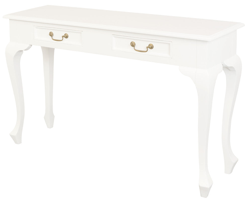 Queen Ann Sofa Table 2 Drawer - White