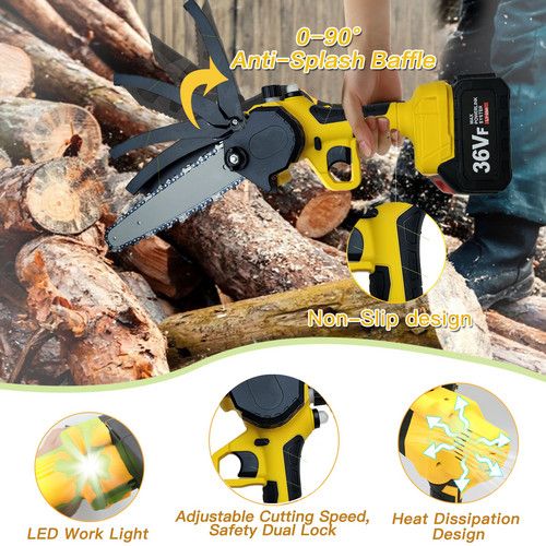 Mini Cordless Chainsaw 36V 8" Rechargeable Wood Cutter with 2 Batteries