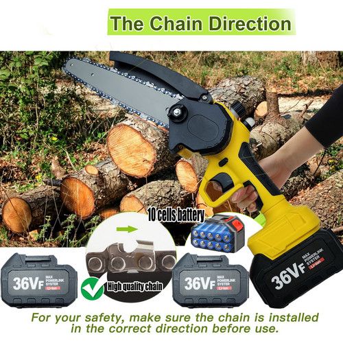 Mini Cordless Chainsaw 36V 8" Rechargeable Wood Cutter with 2 Batteries