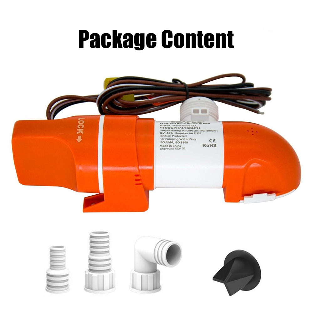 SEAFLO 1100GPH DC12V Automatic Bilge Pump Low Profile Water Pump for Boat Marine SFBP1-G1100-14A