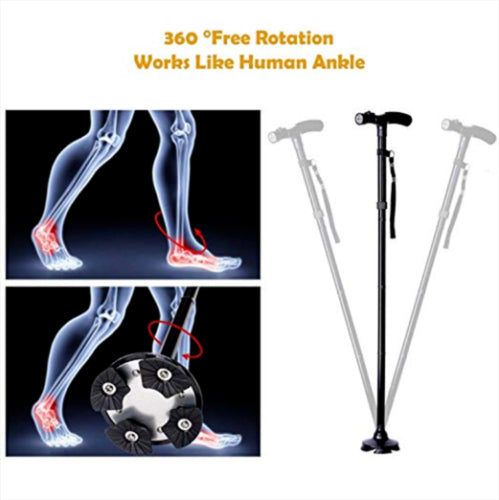 Walking Stick Cane Folding Handle Adjustable Fixed LED Light Aid Holder Lighting