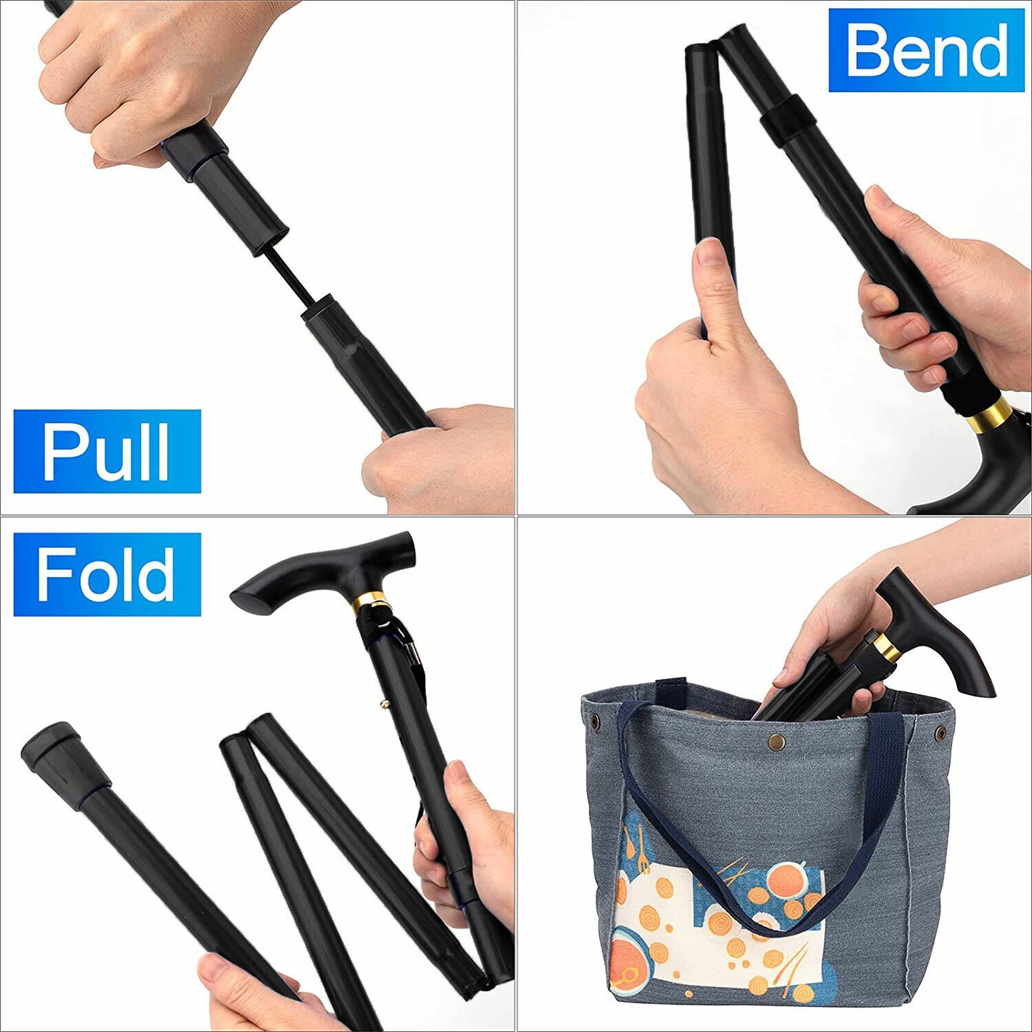 Adjustable Walking Stick Travel Retractable Hiking Folding Cane Metal Pole