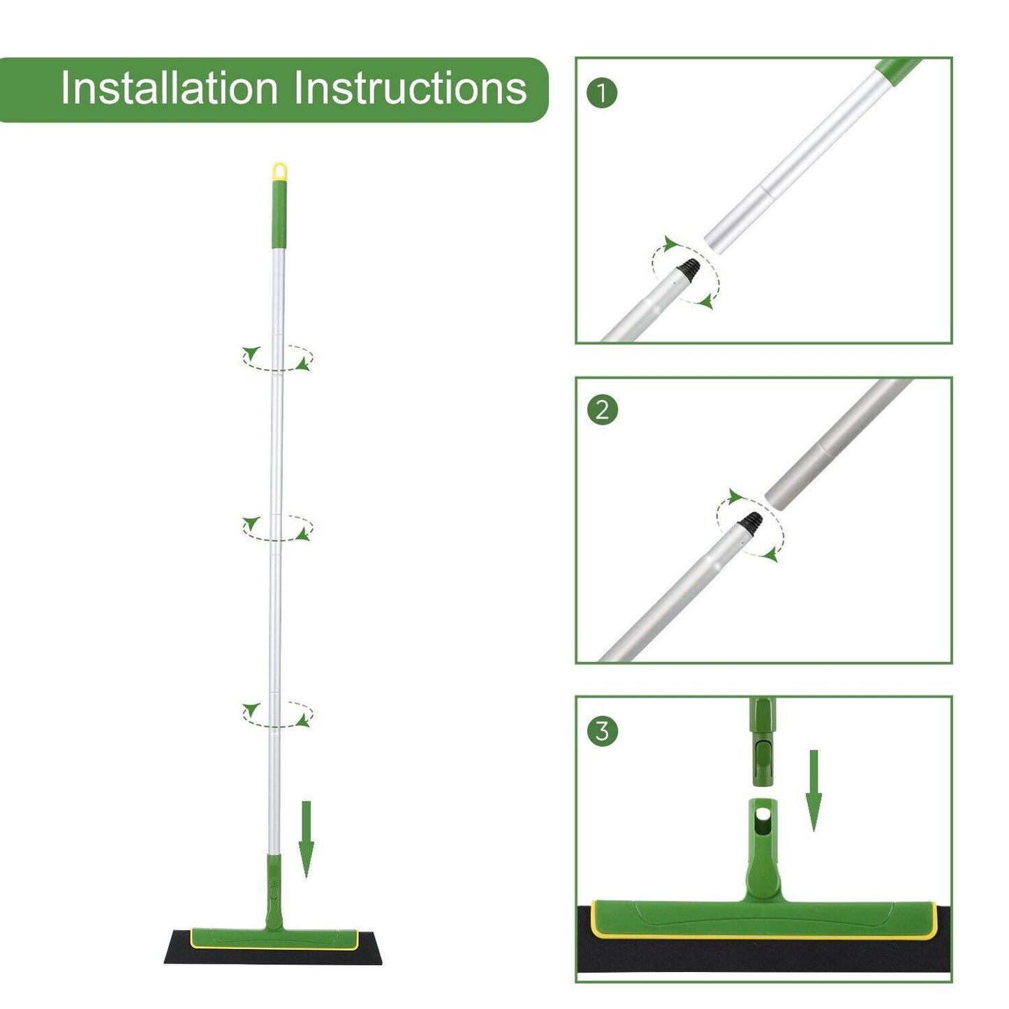 Green Floor Squeegee Wiper Broom for Tile Cleaning with Extendable Handle