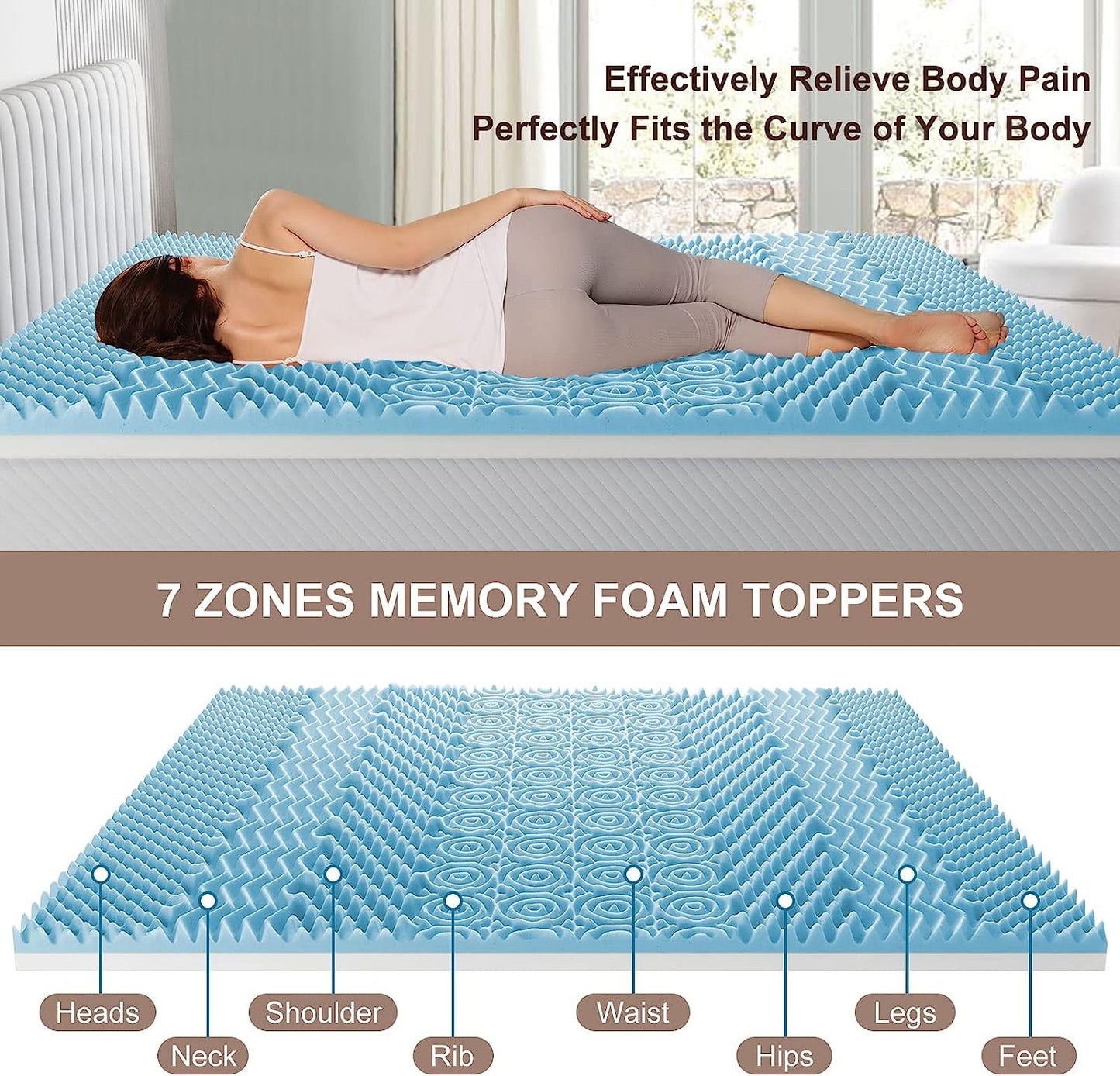 7 Zone Memory Foam Topper Mattress Toppers Cool Gel Pad Mat Medium Firm 8cm Thick 183cm x 203cm