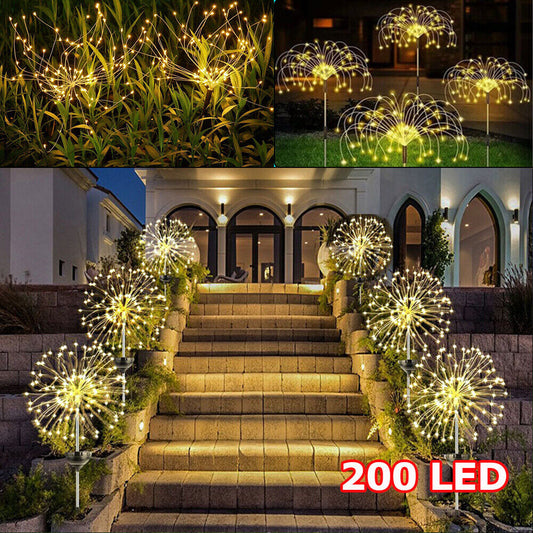 Warm White Fireworks 200 LEDS Fairy String Lights Starburst Solar Xmas Garden Night Lamp Hot NEW