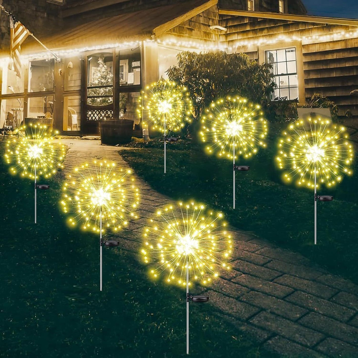 Fireworks 200 LED Fairy String Lights Starburst Solar Xmas Garden Night Lamp - Warm White