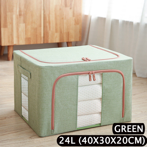 Foldable Storage Box Crushed Steel Frame Clothes Quilt Toys Organizer 24L