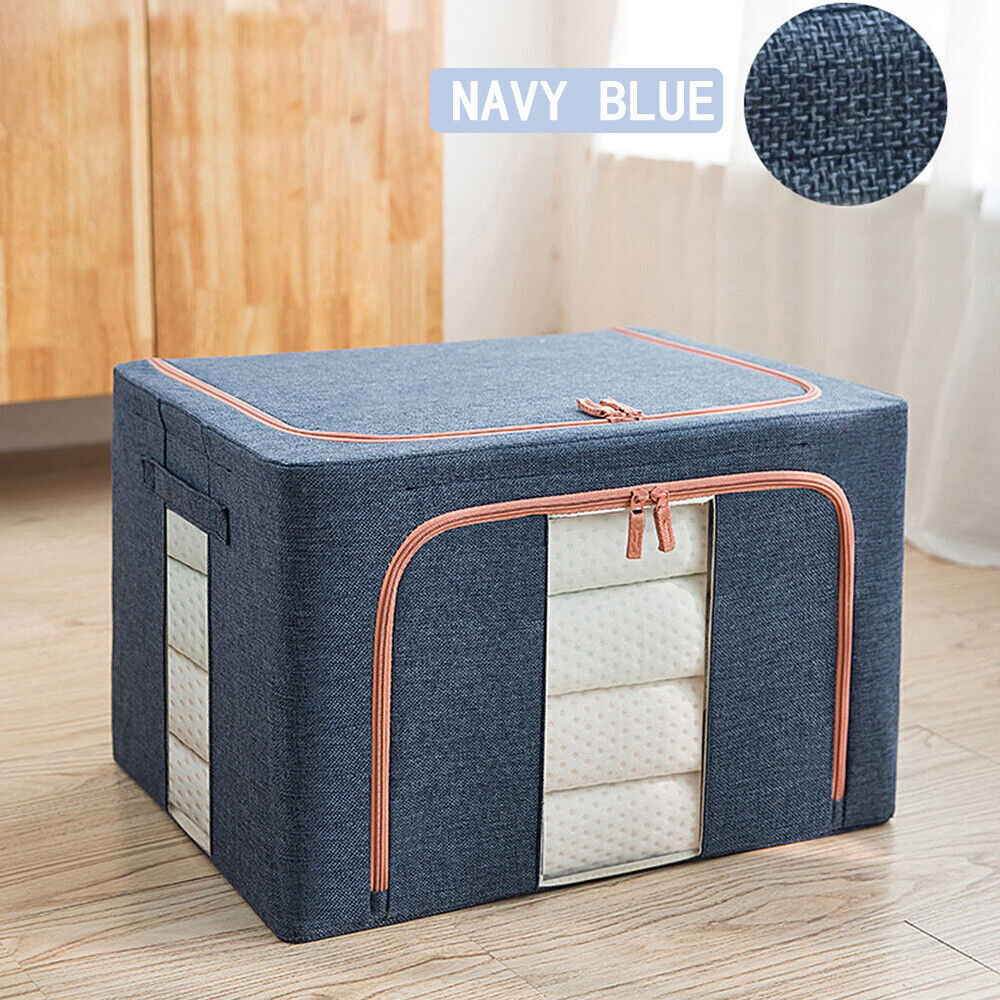 Foldable Storage Box Crushed Steel Frame Clothes Quilt Toys Organizer 24L