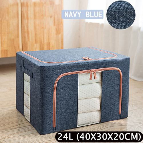 Foldable Storage Box Crushed Steel Frame 24L for Clothes, Quilts & Toys Organizer