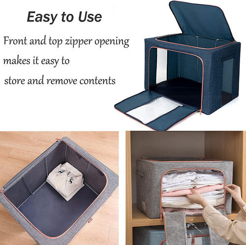 Foldable Storage Box Crushed Steel Frame 24L for Clothes, Quilts & Toys Organizer