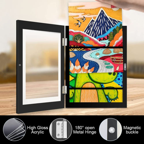 Children Kids Art Frames Art Projects Wooden Artwork Display 150 Pictures Hold Black