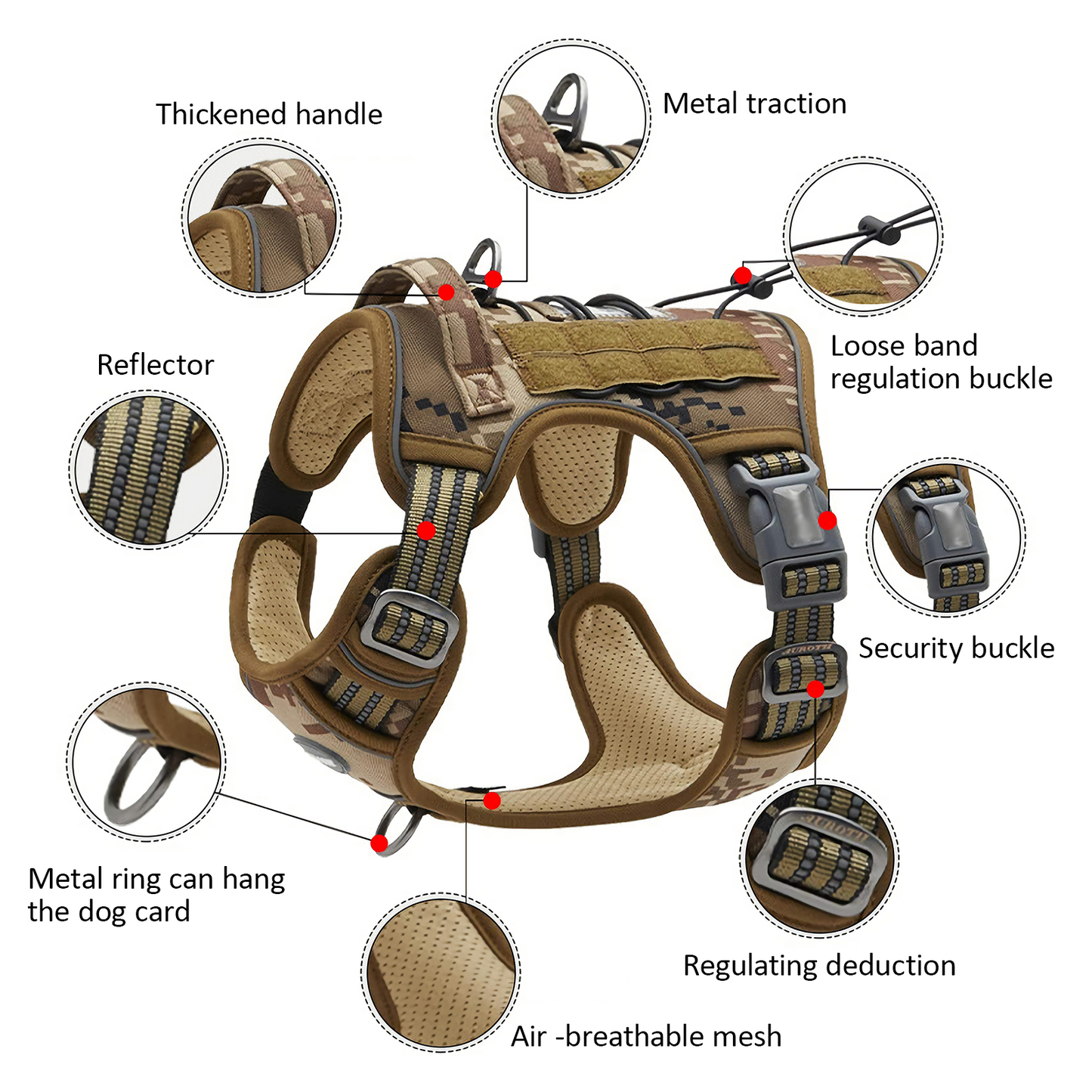 Dog Harness Tactical No Pull Adjustable Pet Military Working Training Vest - Medium