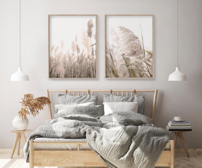 40cm x 60cm Pampas Grass 2 Sets Wood Frame Canvas Wall Art