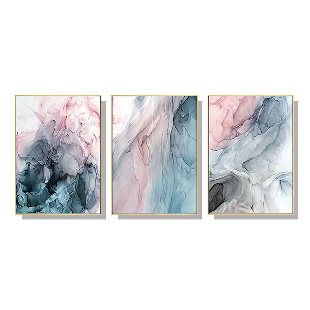 40cm x 60cm Colorful Ink Abstract 3 Sets Gold Frame Canvas Wall Art