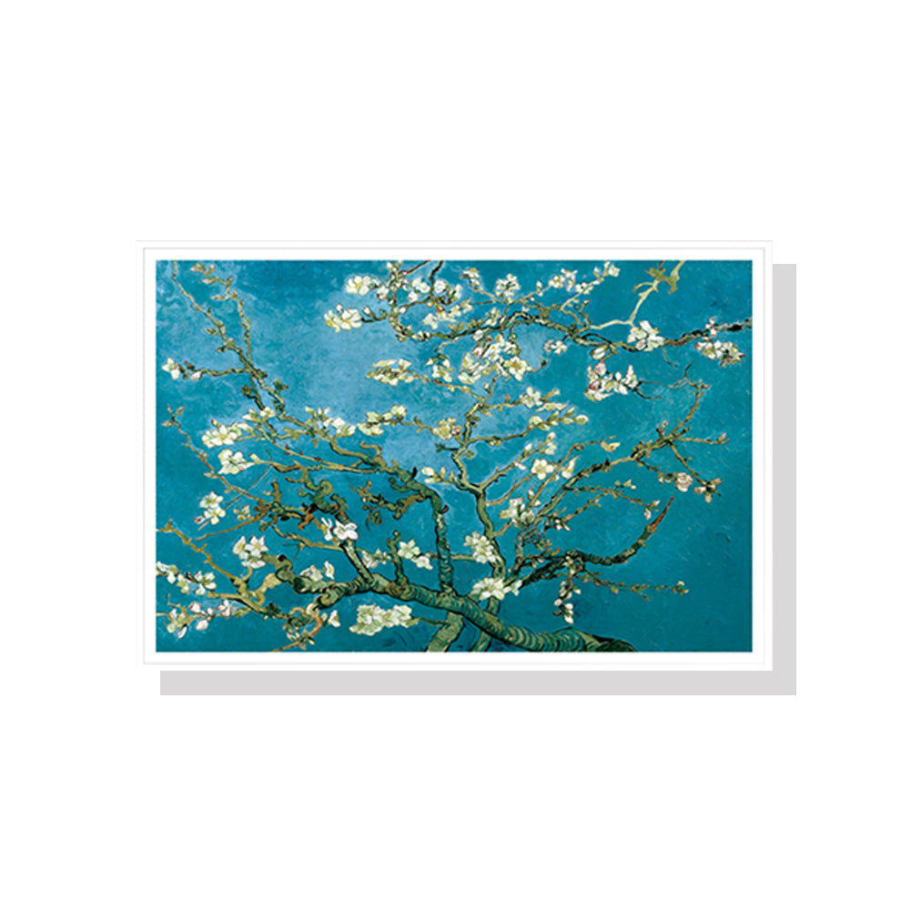 50cm x 70cm Van Gogh Almond Blossom White Frame Canvas Wall Art