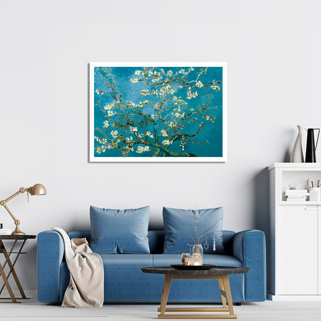 50cm x 70cm Van Gogh Almond Blossom White Frame Canvas Wall Art