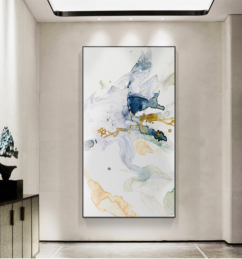 40cm x 80cm Abstract Watercolour Style Black Frame Canvas Wall Art