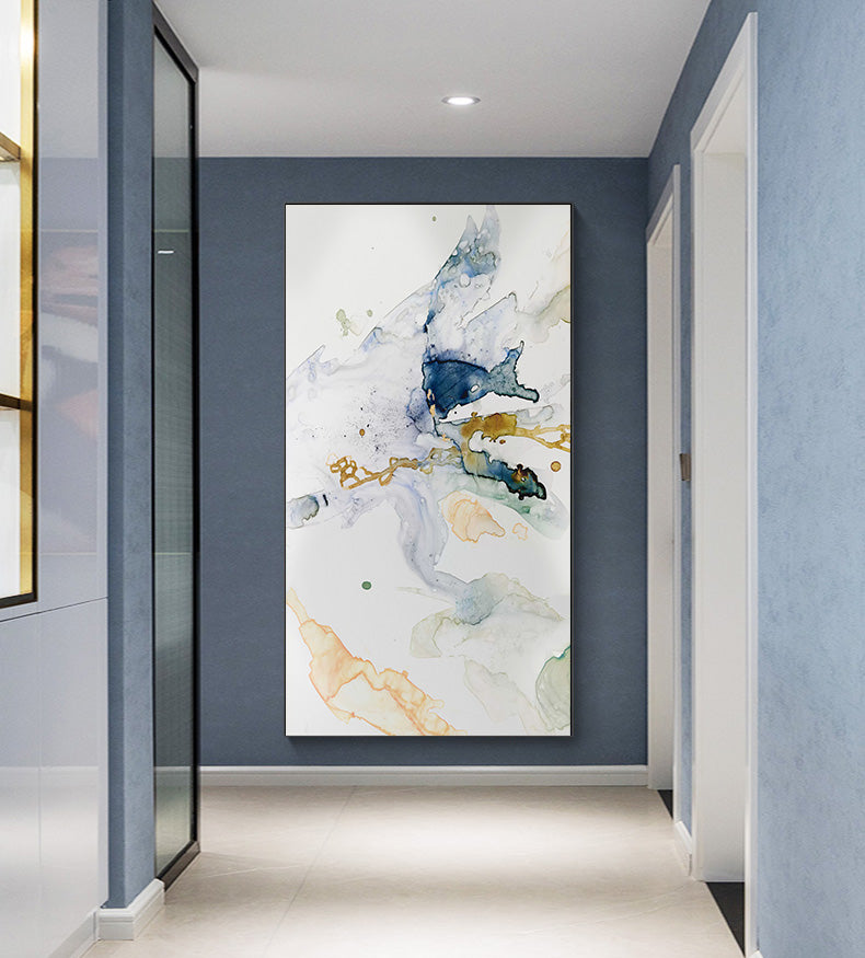 40cm x 80cm Abstract Watercolour Style Black Frame Canvas Wall Art