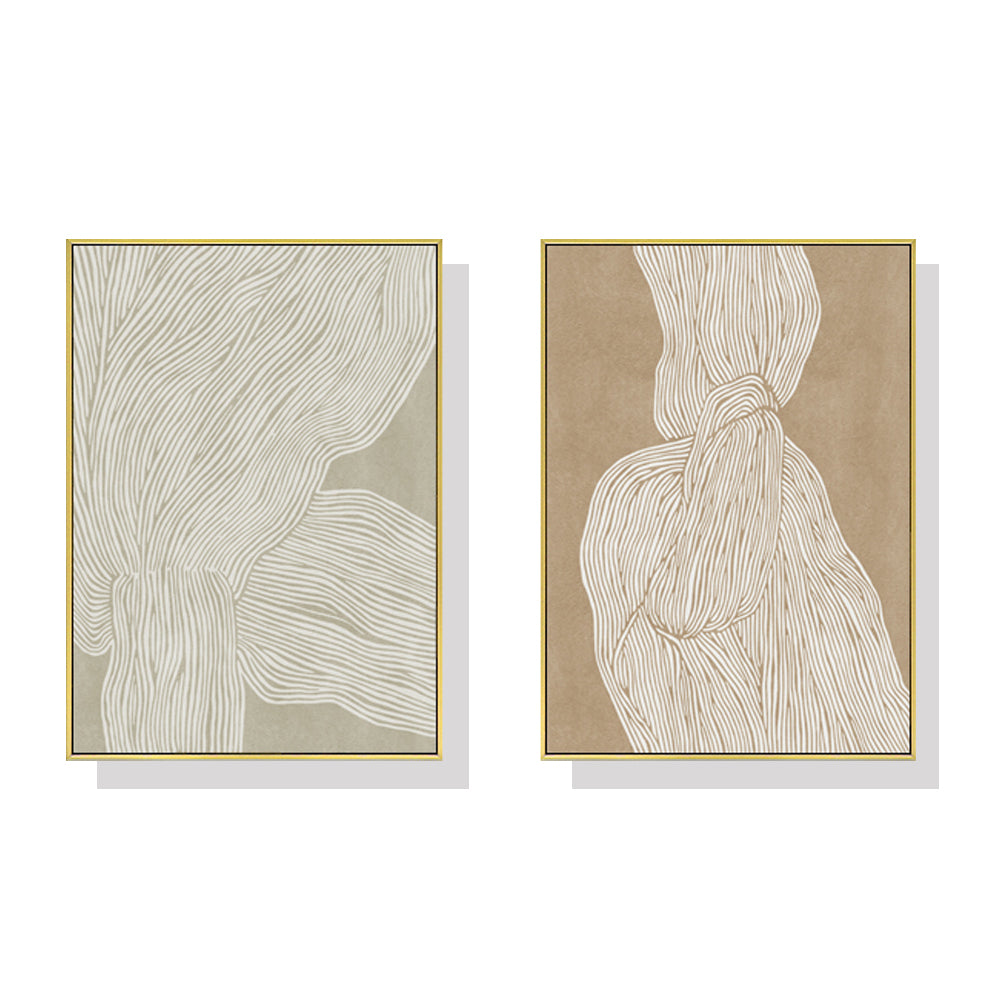 40cm x 60cm Abstract Line 2 Sets Gold Frame Canvas Wall Art