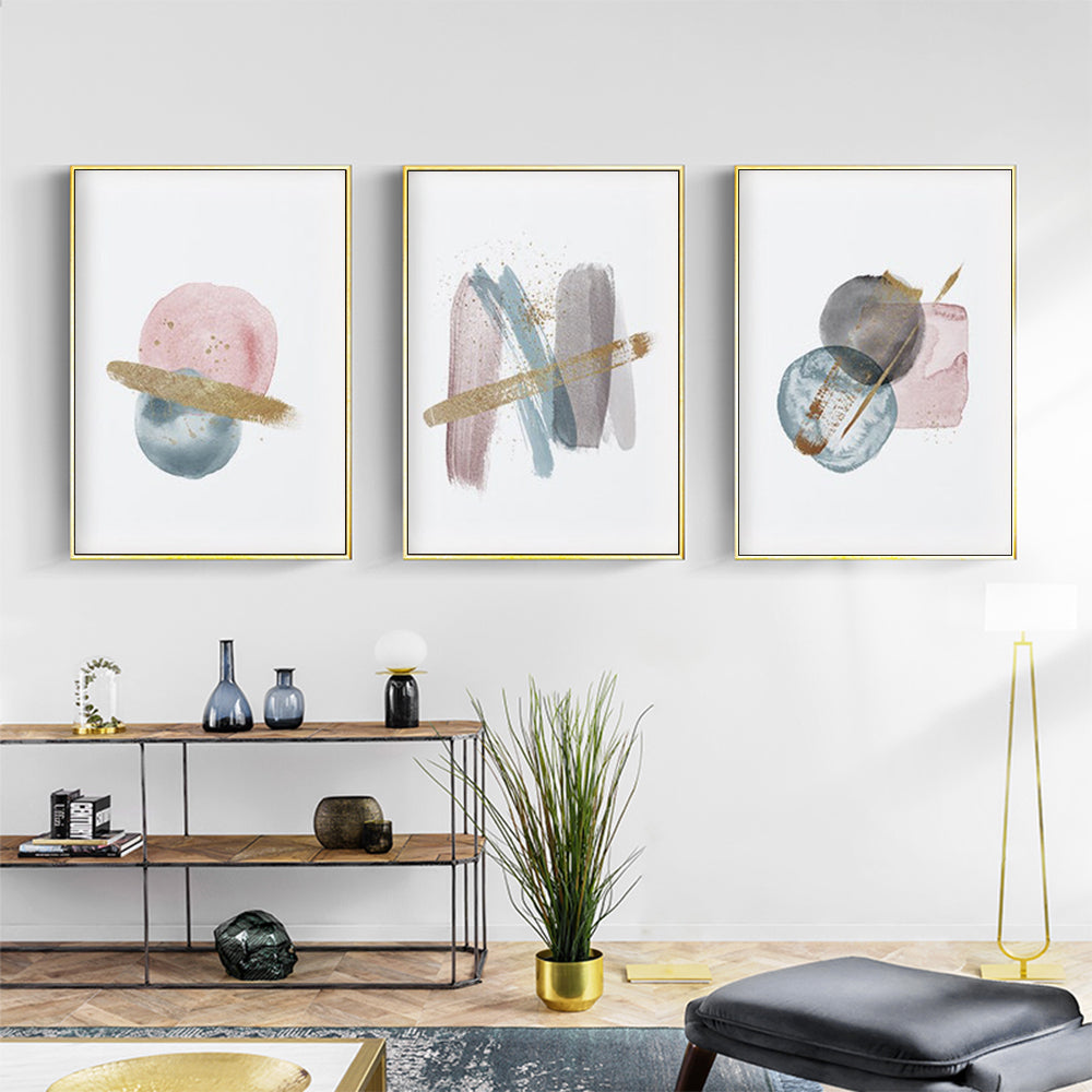 Blush Pink Watercolor 3 Sets Gold Frame Canvas Wall Art 50cm x 70cm